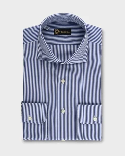 Dark Blue And White Stripe Cotton Shirt