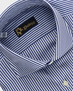 Dark Blue And White Stripe Cotton Shirt