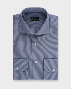 Dark Blue And White Stripe Cotton Shirt