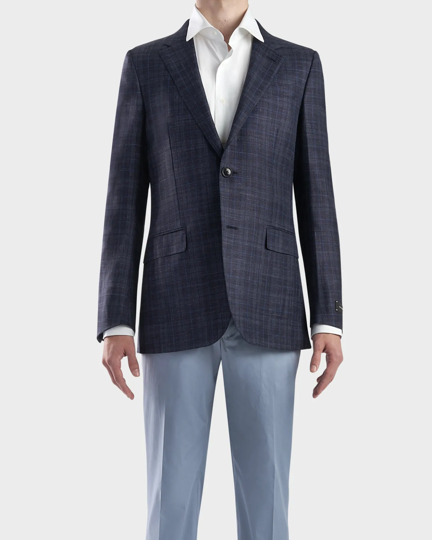 Dark Blue Check Milano Wool Silk Linen Sports Jacket