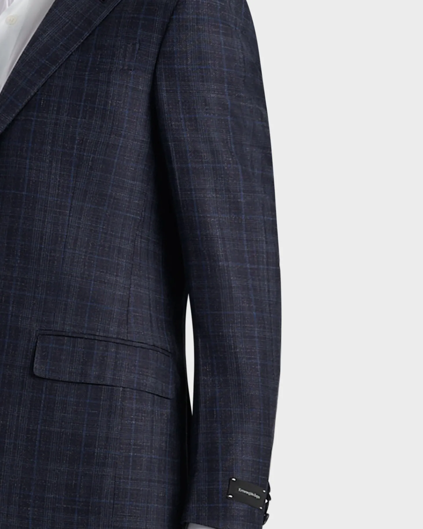 Dark Blue Check Milano Wool Silk Linen Sports Jacket
