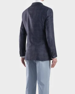 Dark Blue Check Milano Wool Silk Linen Sports Jacket