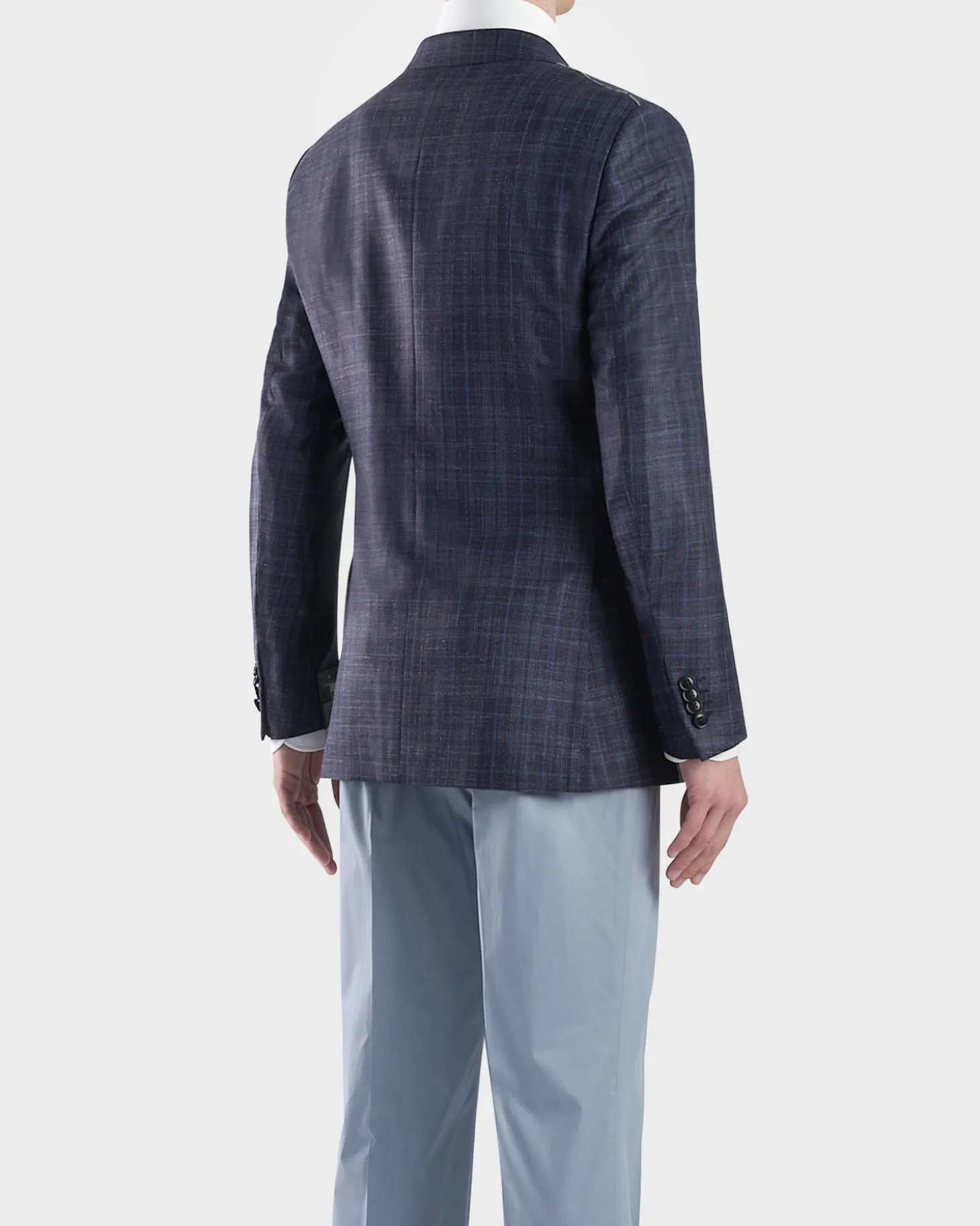Dark Blue Check Milano Wool Silk Linen Sports Jacket