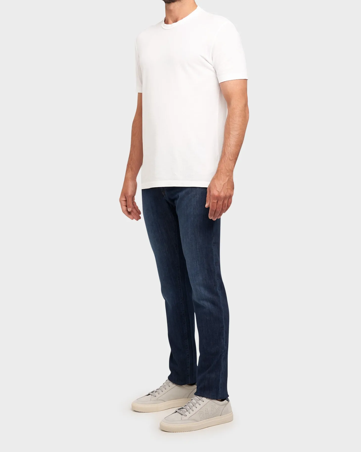 Dark Blue Cotton And Linen Stretch Lightweight Jeans