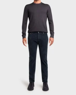 Dark Blue Cotton Corduroy Slim Fit Trousers