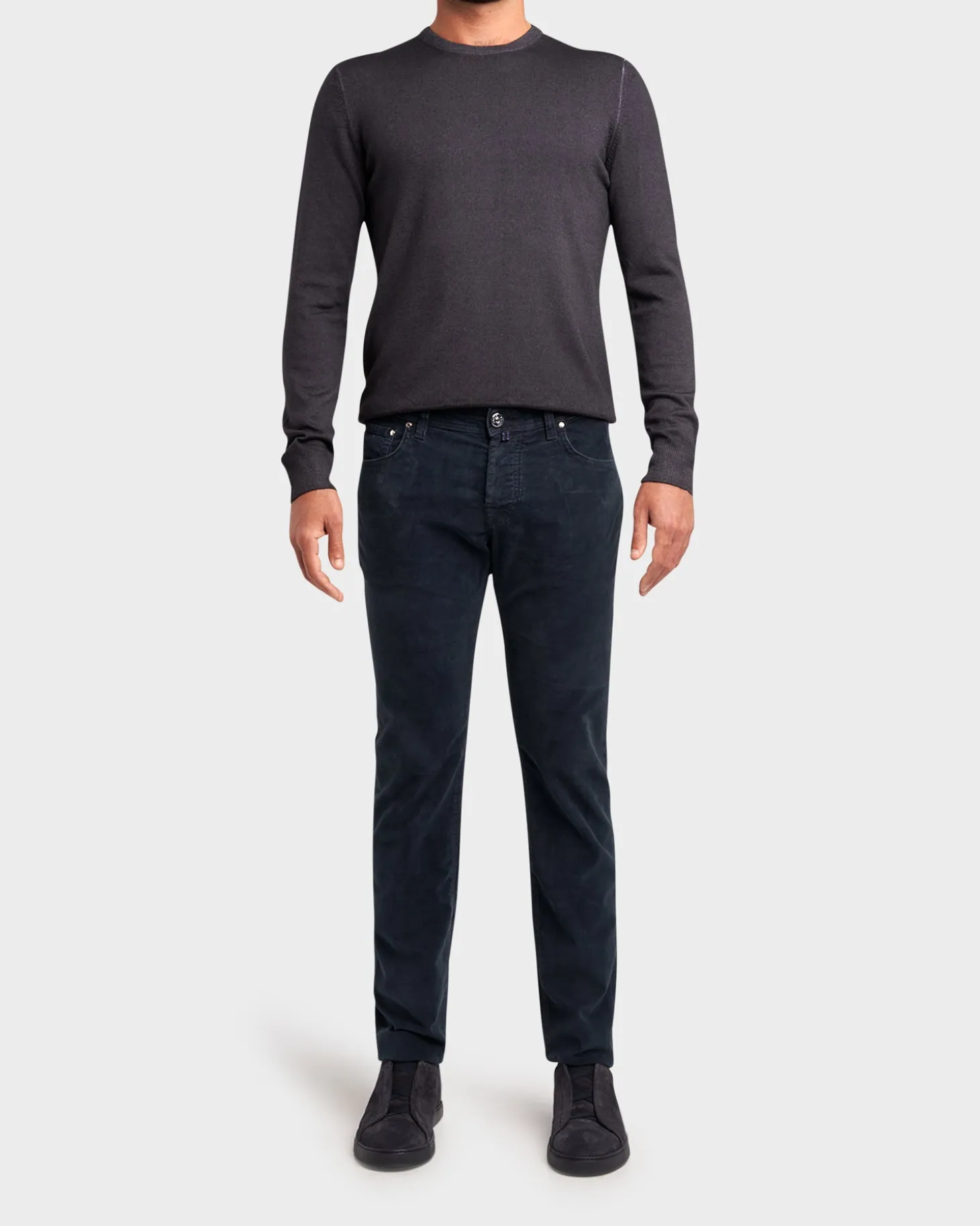 Dark Blue Cotton Corduroy Slim Fit Trousers
