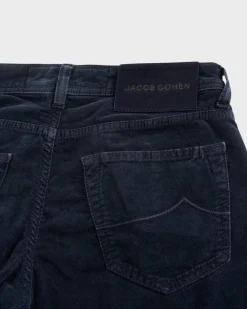 Dark Blue Cotton Corduroy Slim Fit Trousers