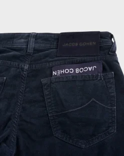 Dark Blue Cotton Corduroy Slim Fit Trousers