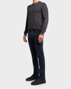 Dark Blue Cotton Corduroy Slim Fit Trousers