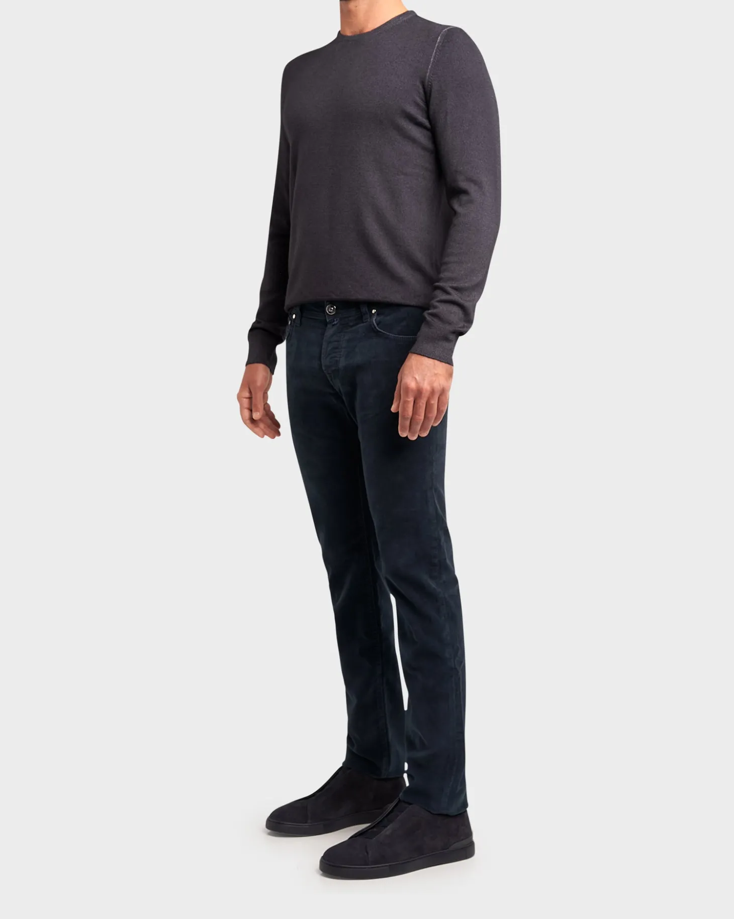 Dark Blue Cotton Corduroy Slim Fit Trousers