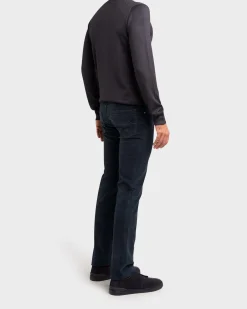Dark Blue Cotton Corduroy Slim Fit Trousers
