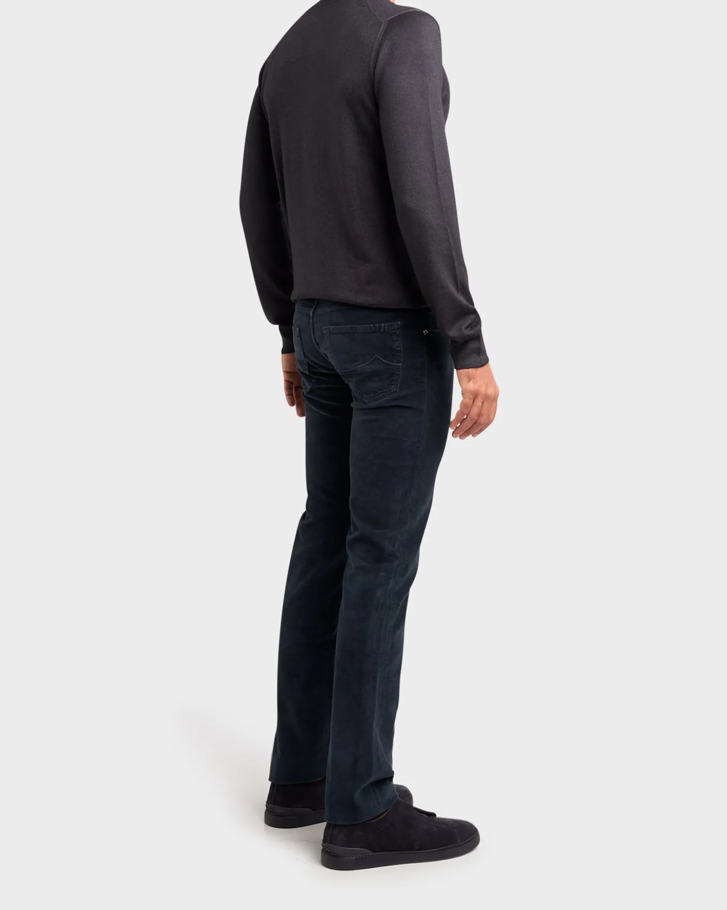 Dark Blue Cotton Corduroy Slim Fit Trousers