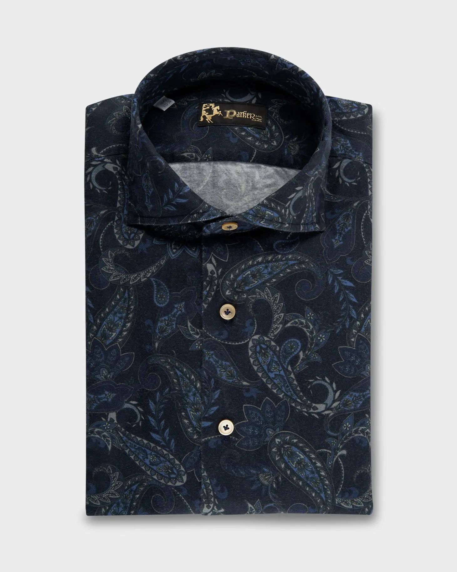 Dark Blue Cotton Flannel Paisley Pattern Shirt
