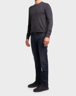 Dark Blue Cotton Lyocell Slim Fit Jeans