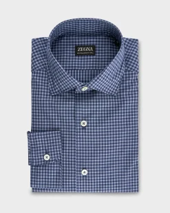 Dark Blue Gingham Check Centoquatra Twill Shirt