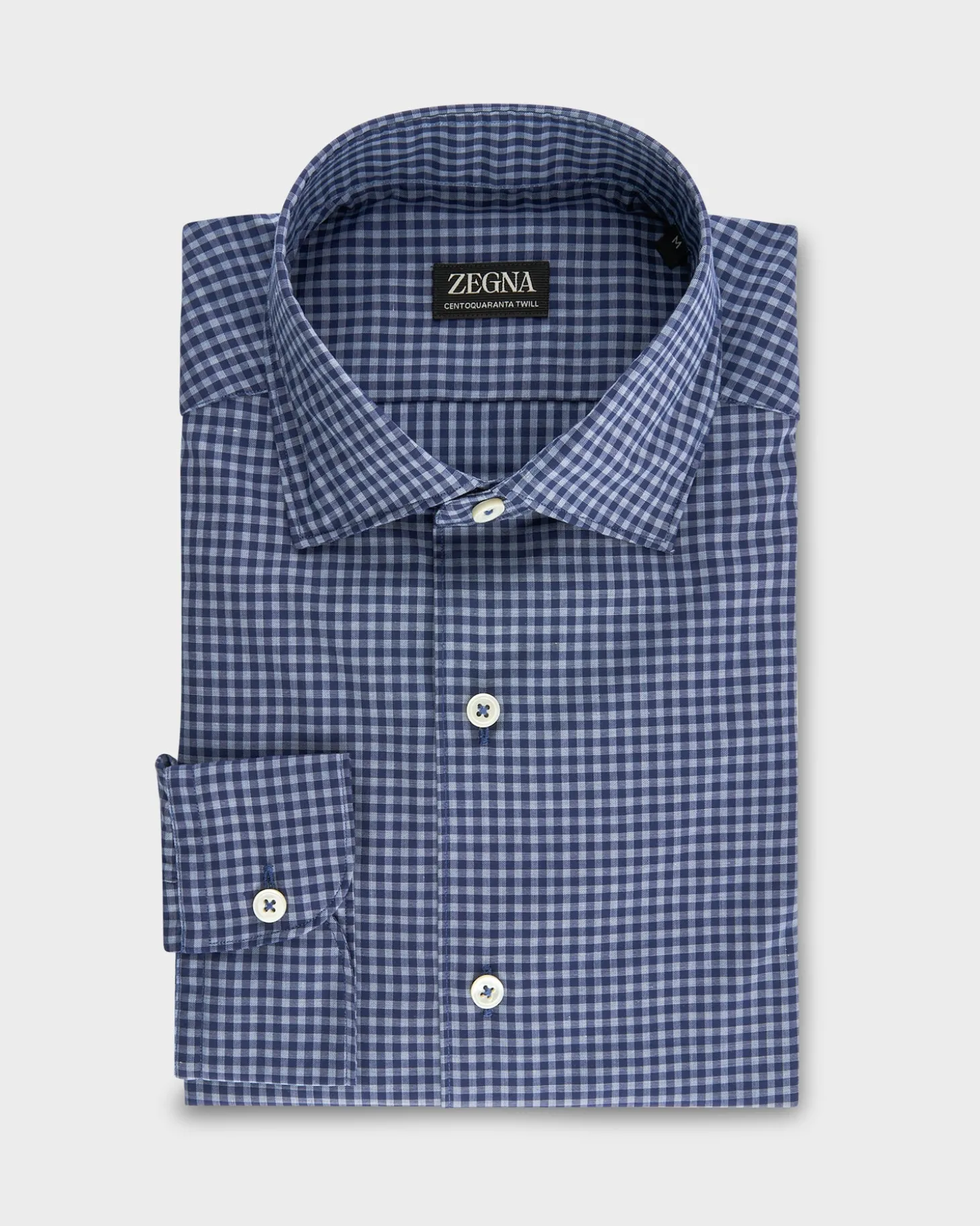 Dark Blue Gingham Check Centoquatra Twill Shirt