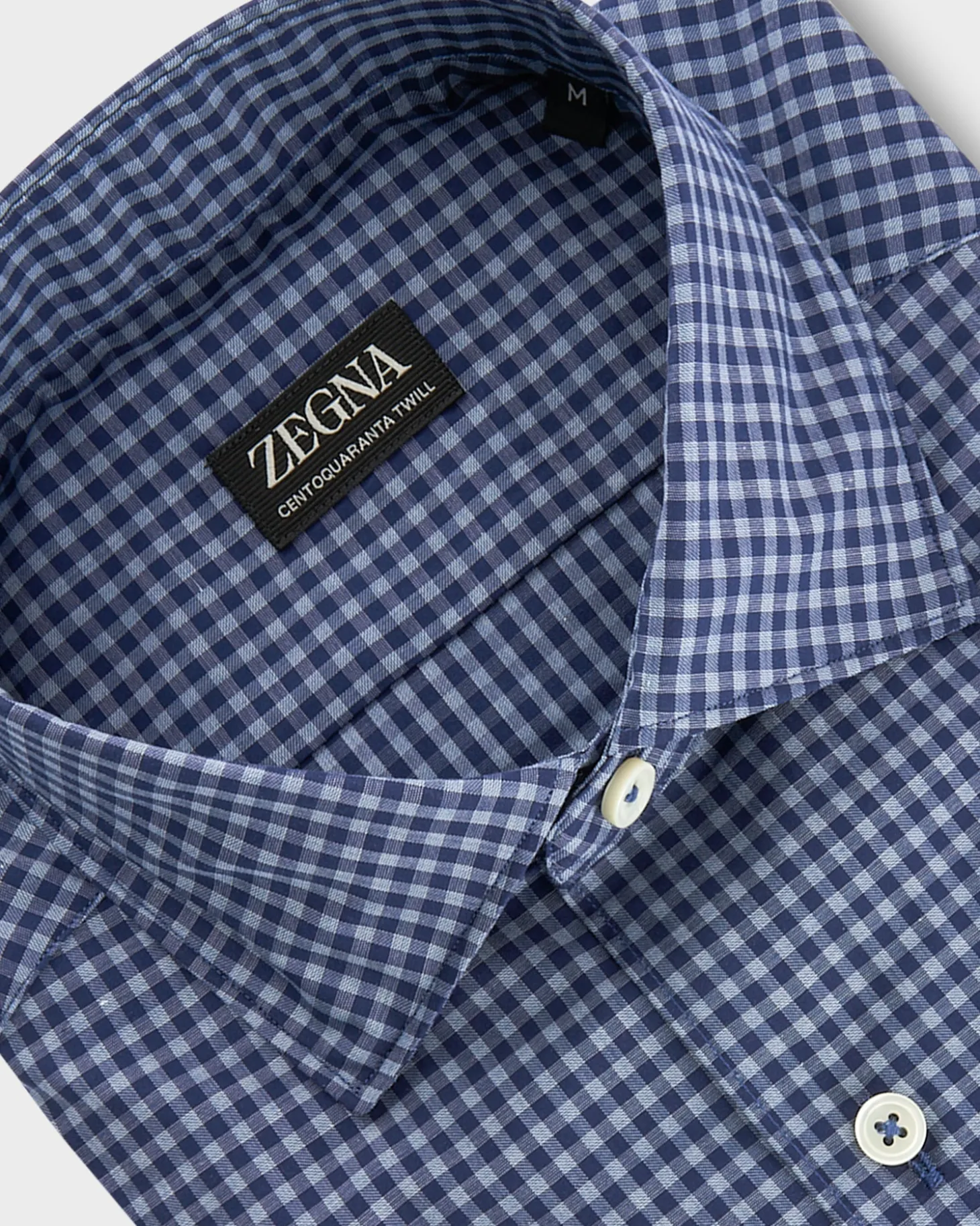 Dark Blue Gingham Check Centoquatra Twill Shirt