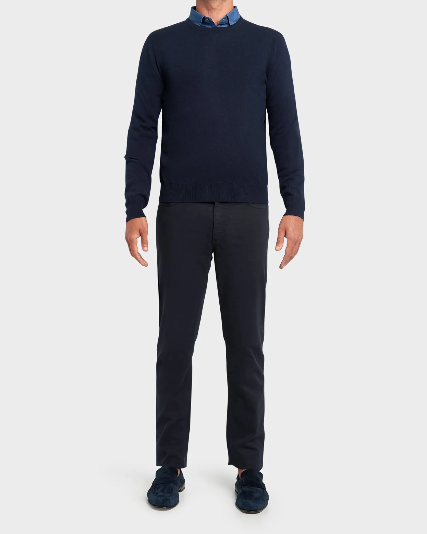 Dark Blue Merino Knit Crew Neck Sweater