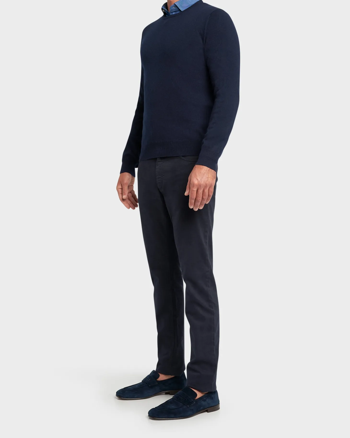 Dark Blue Merino Knit Crew Neck Sweater