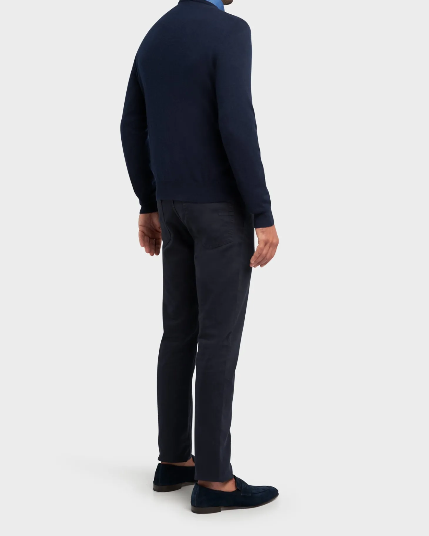 Dark Blue Merino Knit Crew Neck Sweater