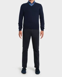 Dark Blue V Neck Knit Sweater