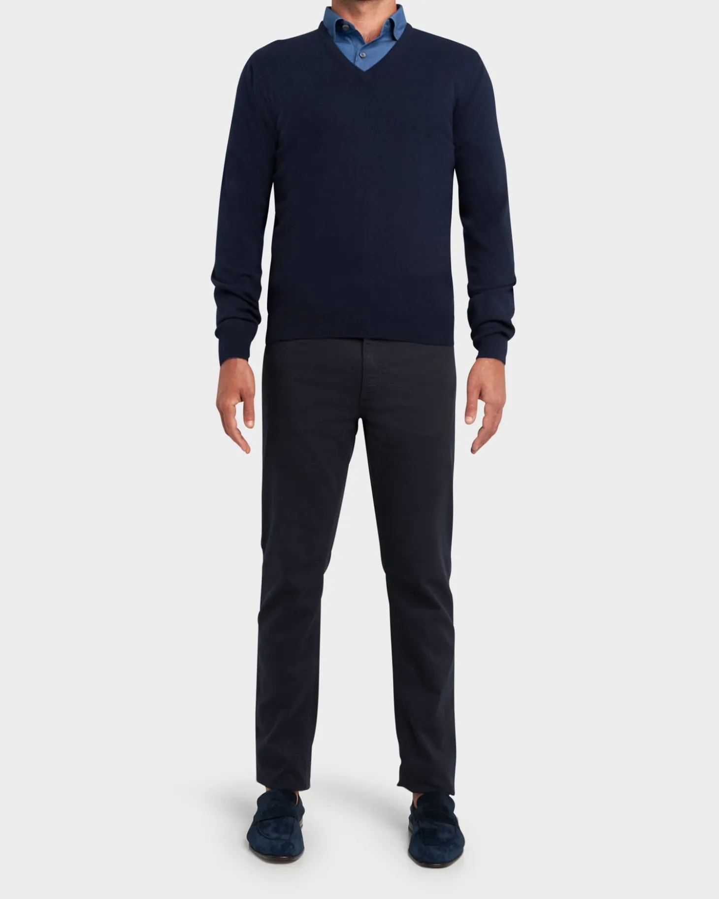 Dark Blue V Neck Knit Sweater