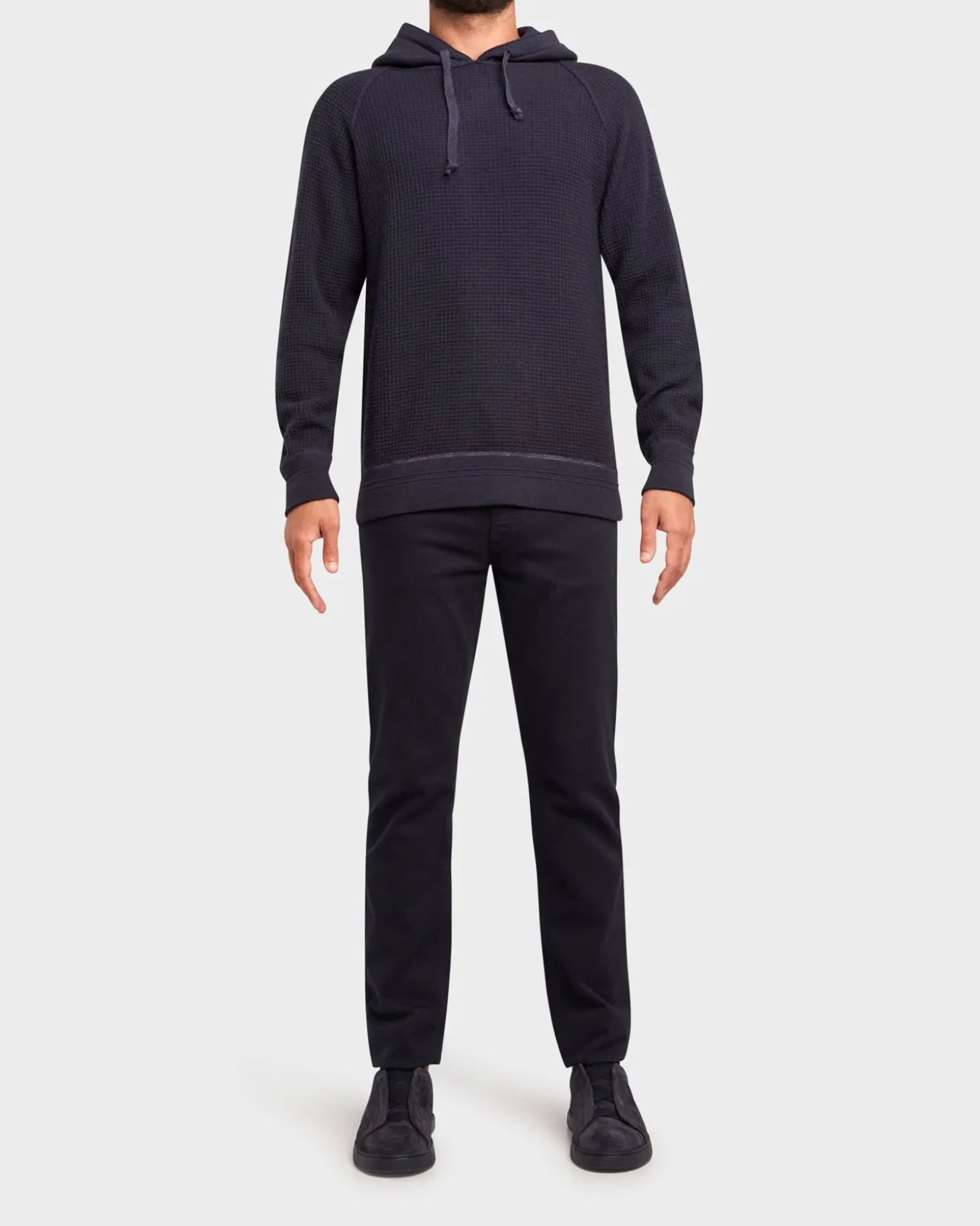 Dark Blue Wool Waffle Weave Hoodie