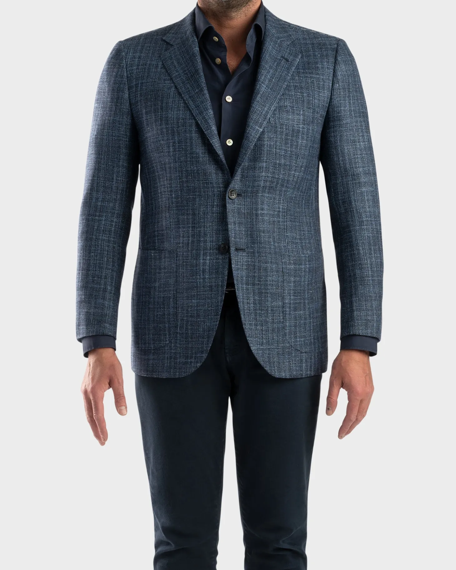 Dark Blue Woven Microstructure Cashmere Sports Jacket