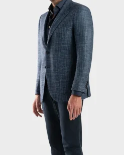 Dark Blue Woven Microstructure Cashmere Sports Jacket