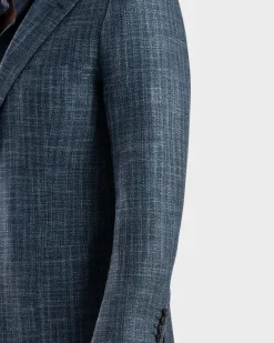 Dark Blue Woven Microstructure Cashmere Sports Jacket
