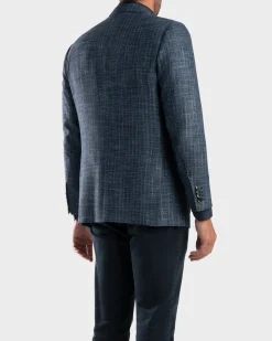 Dark Blue Woven Microstructure Cashmere Sports Jacket