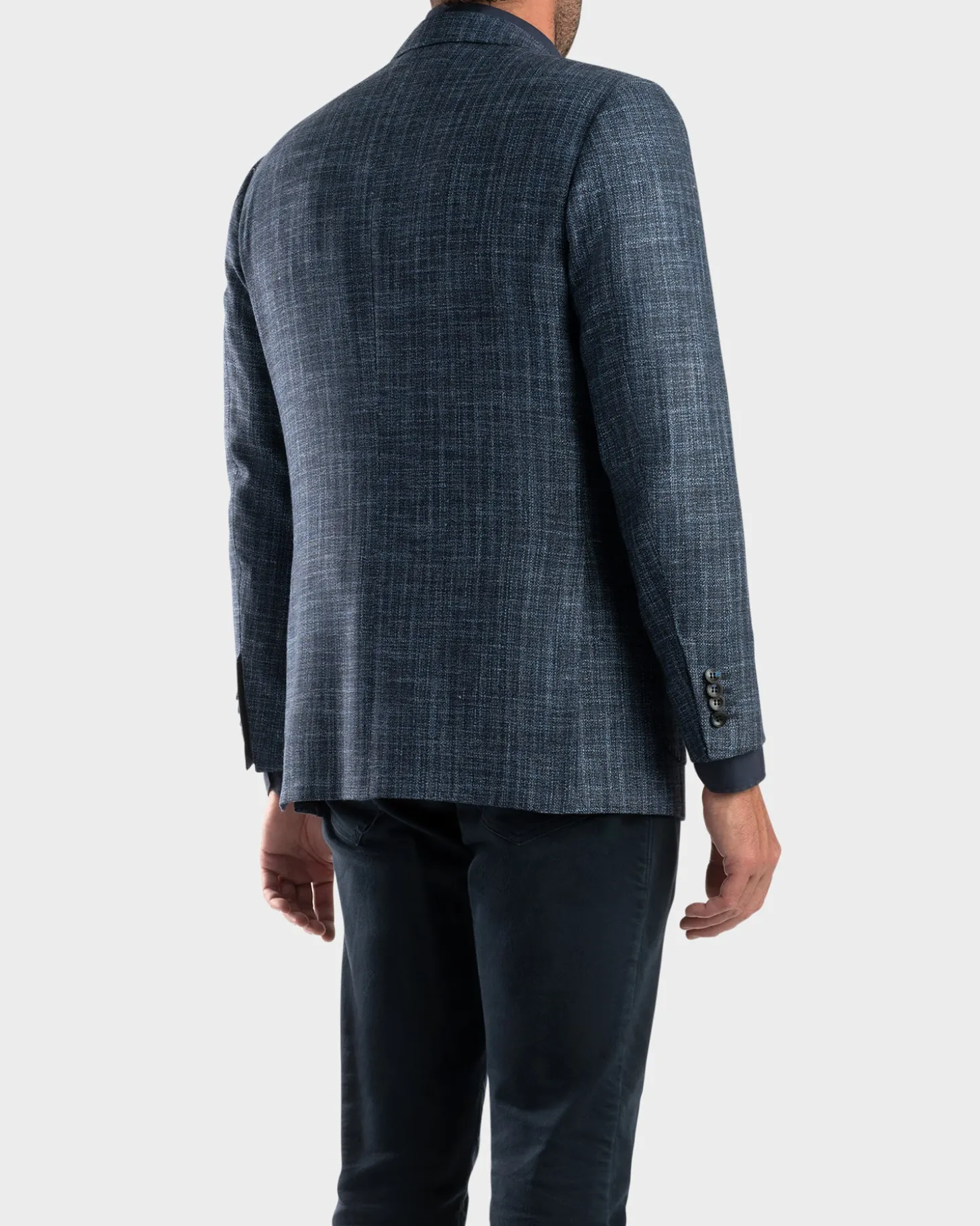 Dark Blue Woven Microstructure Cashmere Sports Jacket