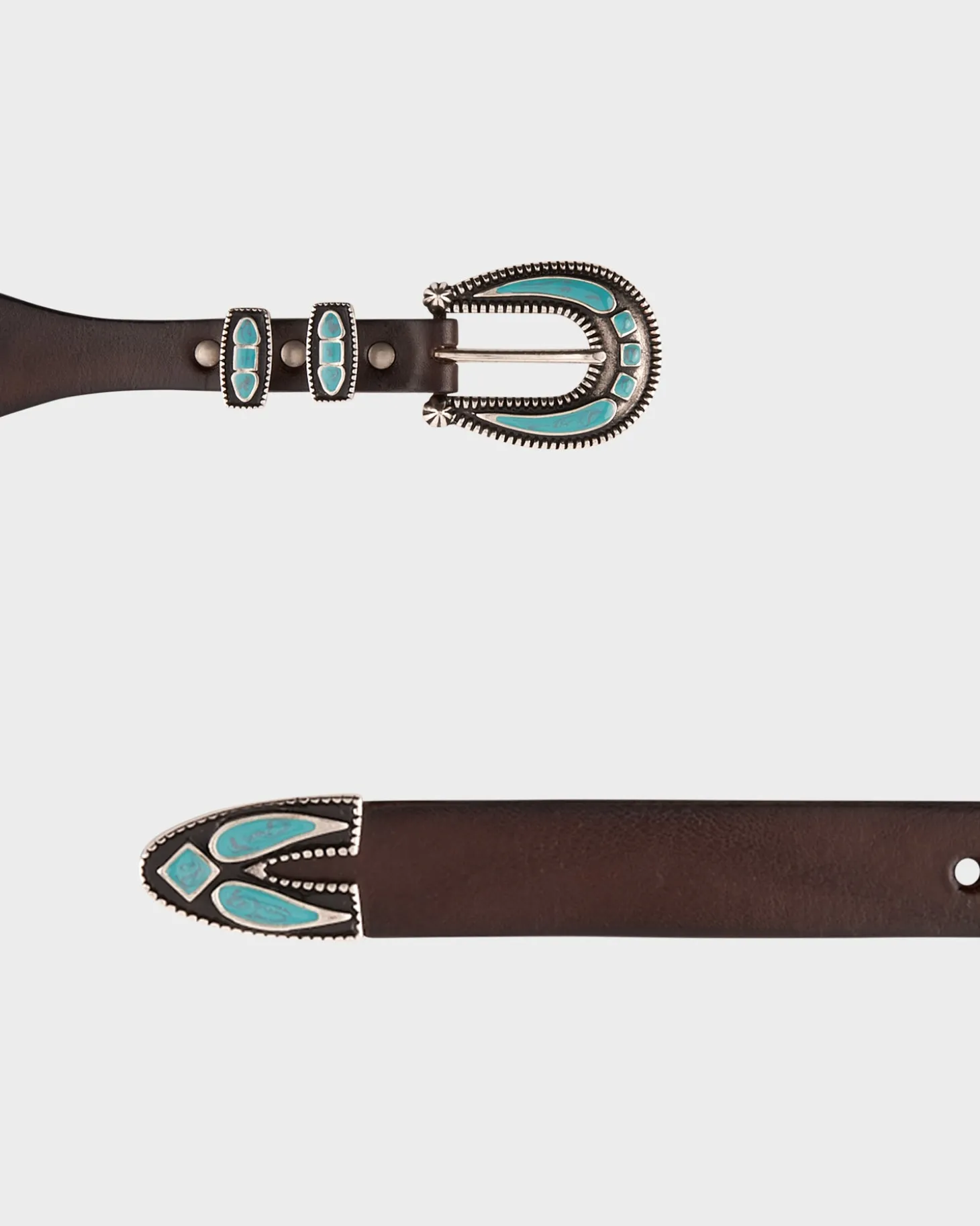 Dark Brown And Turquoise Distressed Leather Belt