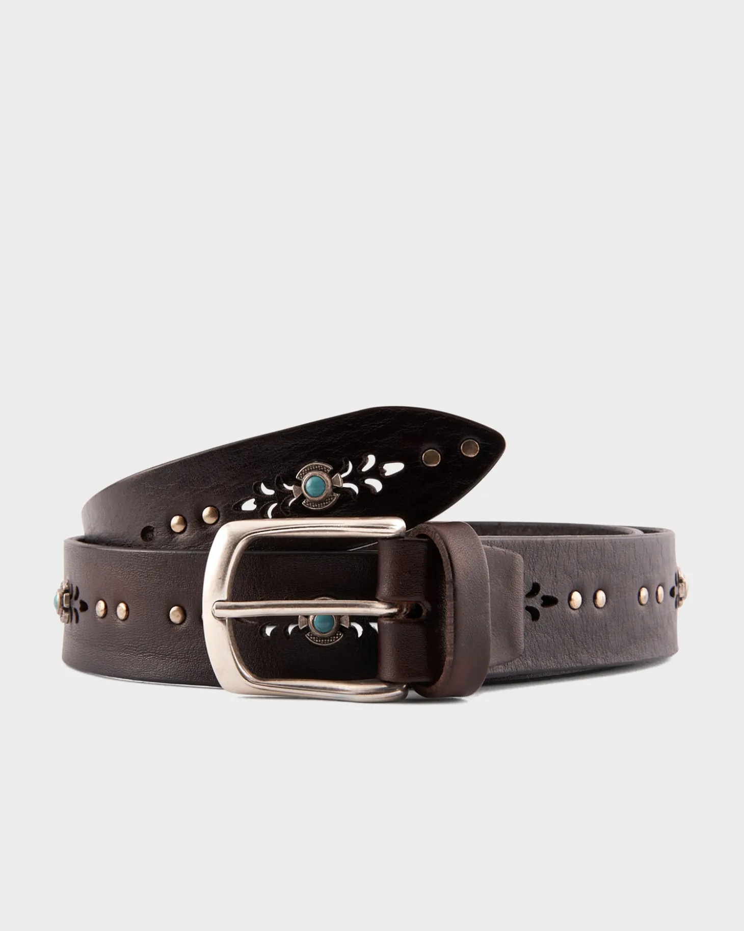 Dark Brown And Turquoise Studded Belt
