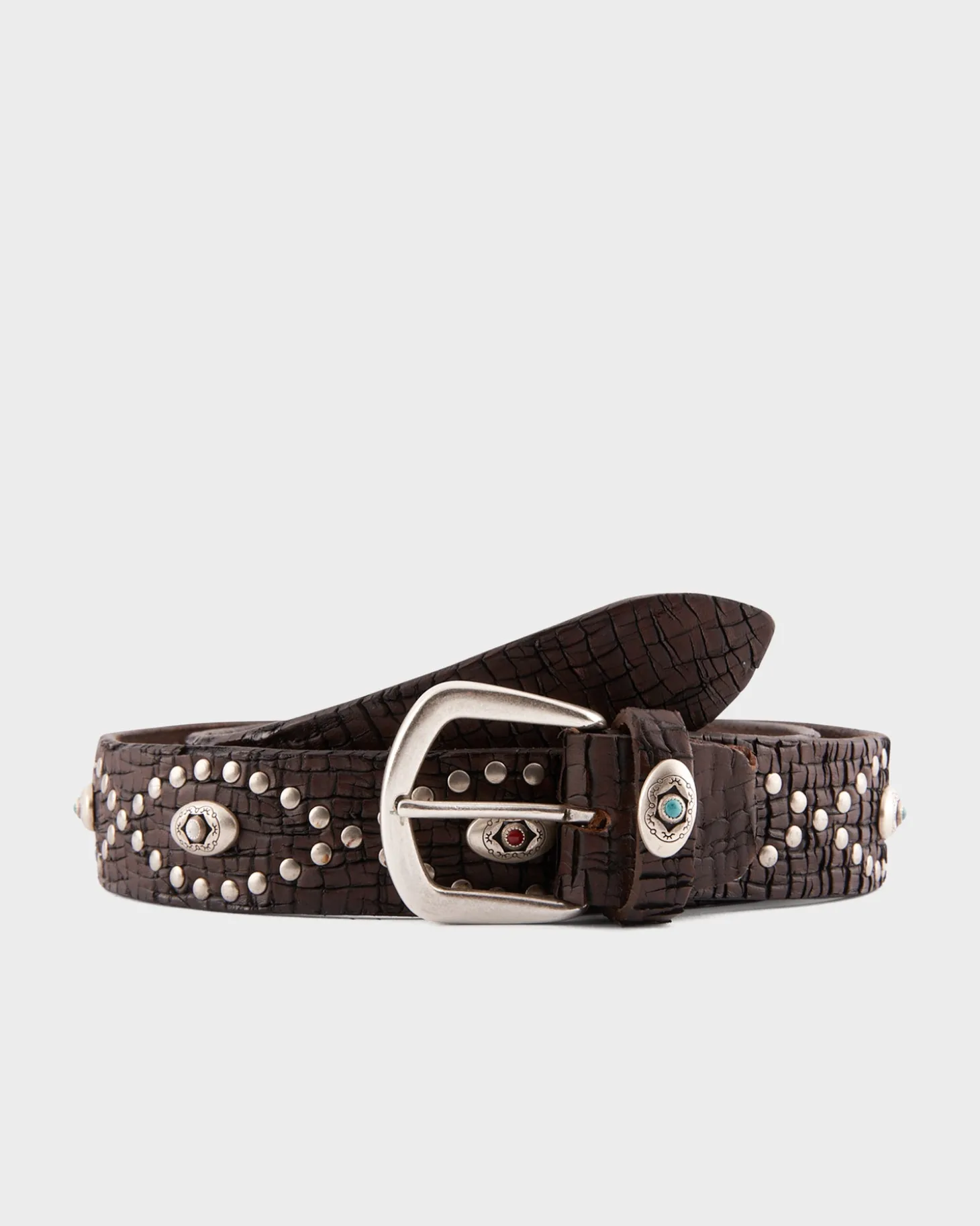 Dark Brown Distressed Studded Belt