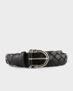 Dark Brown Glossed Woven Leather Belt