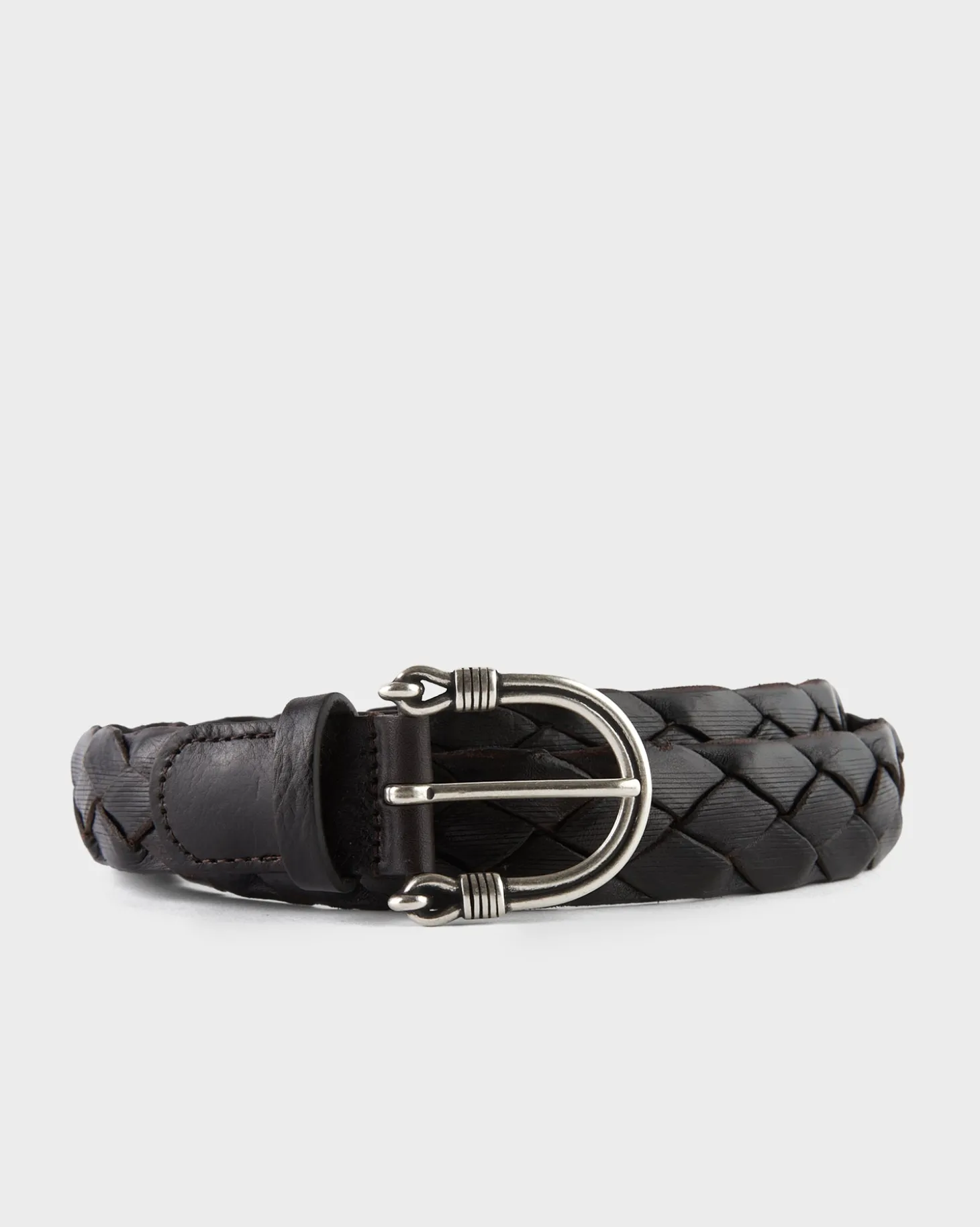 Dark Brown Glossed Woven Leather Belt