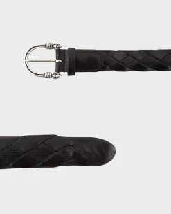 Dark Brown Glossed Woven Leather Belt