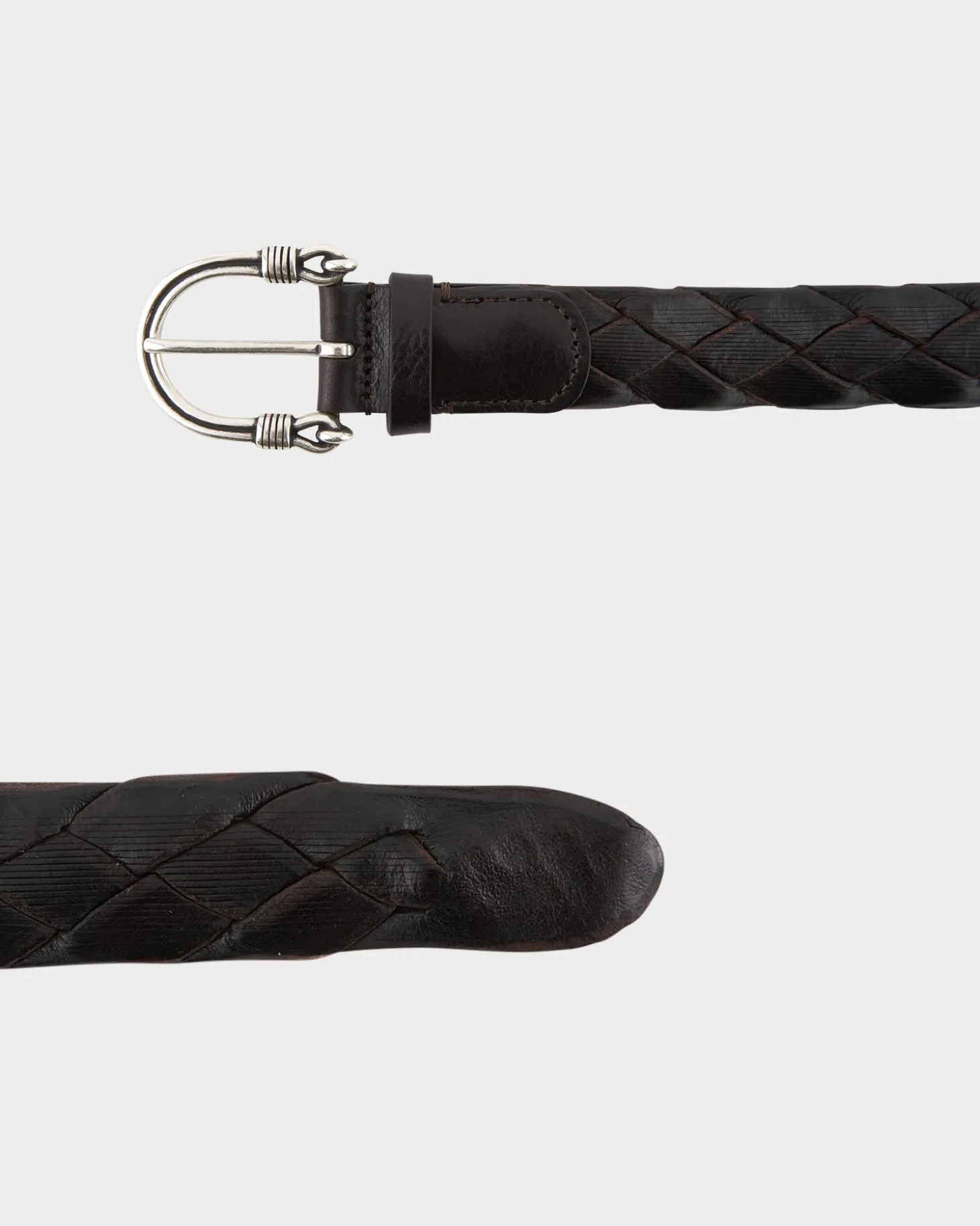 Dark Brown Glossed Woven Leather Belt