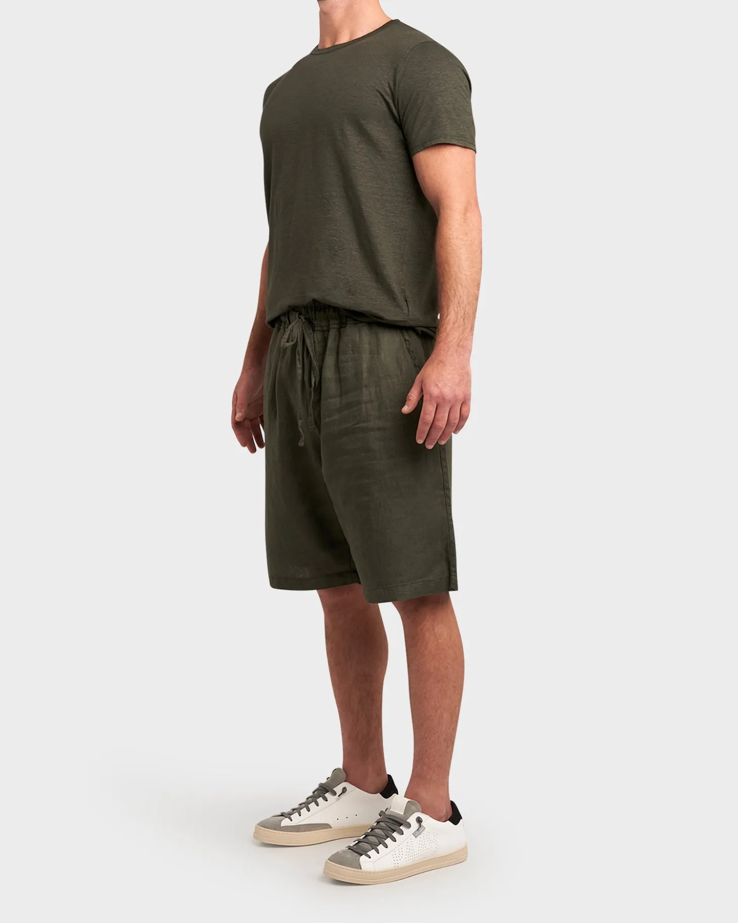 Dark Green Linen Stretch Crew Neck T-Shirt