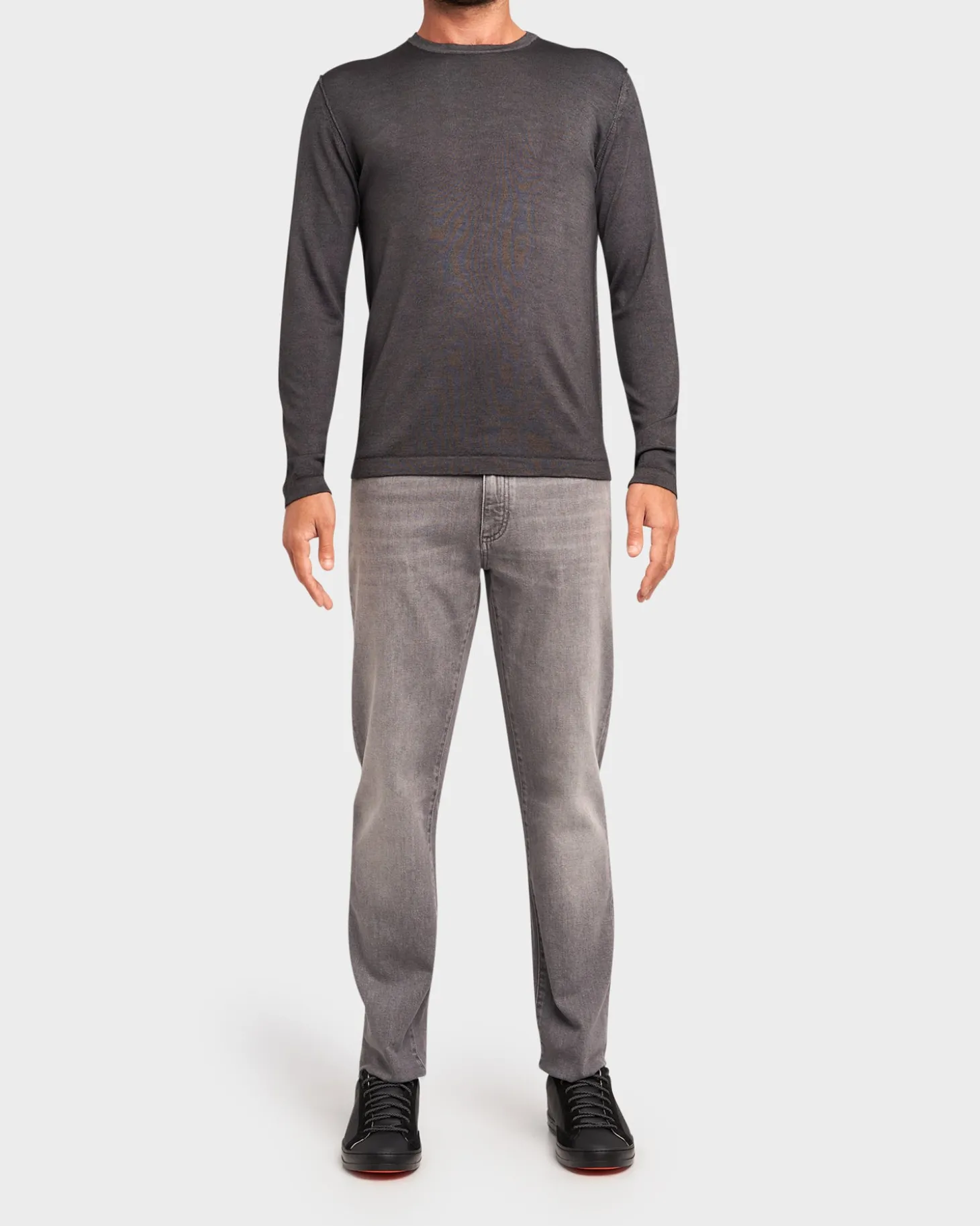 Dark Grey Pure Wool Crew Knit