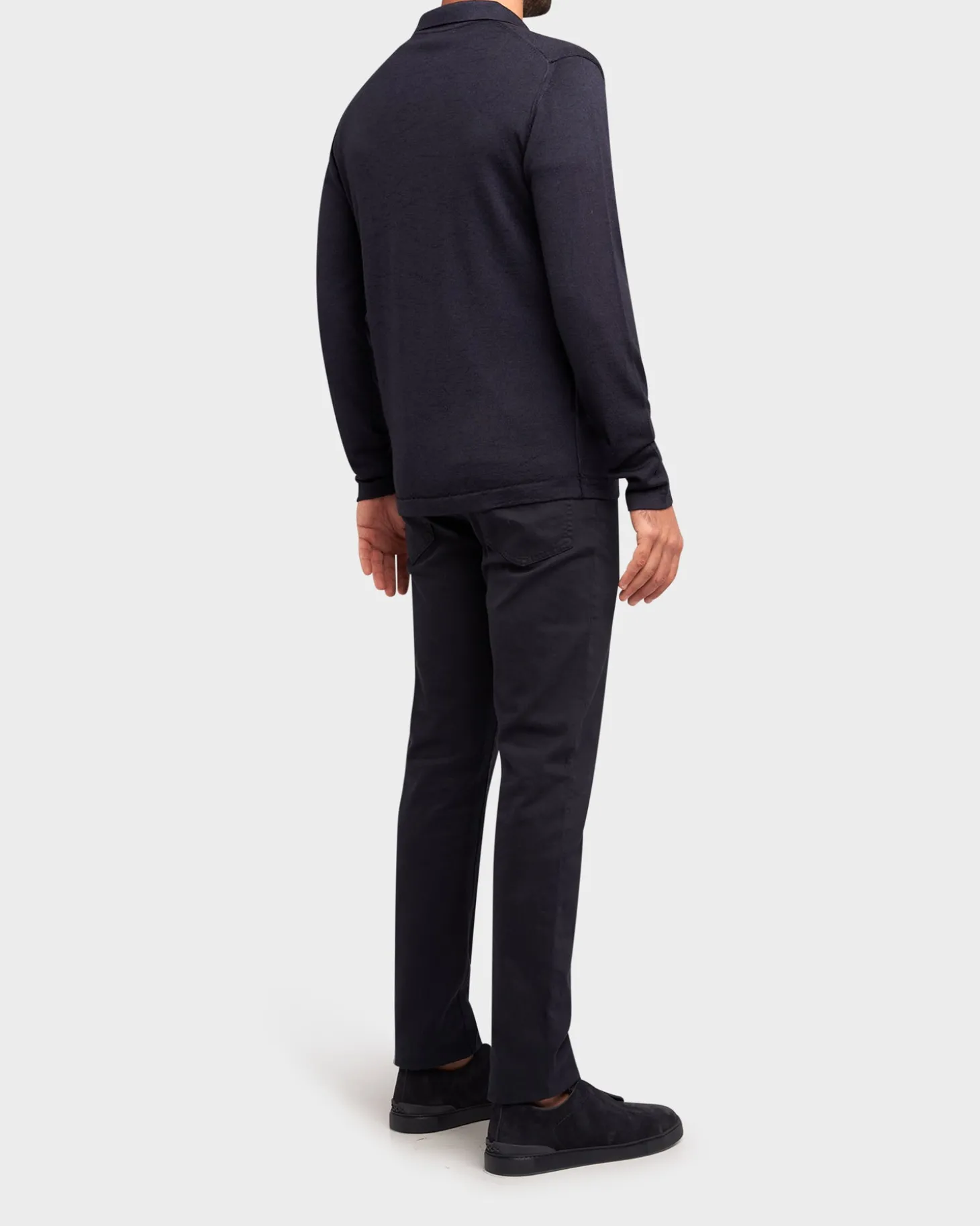 Dark Navy Pure Lambswool Polo Sweater