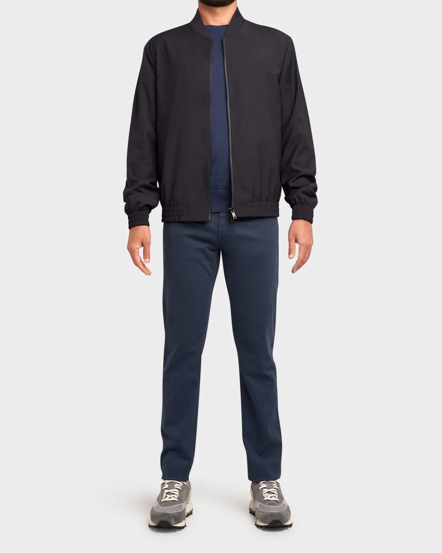 Dark Navy Techmerino Wool Bomber Jacket