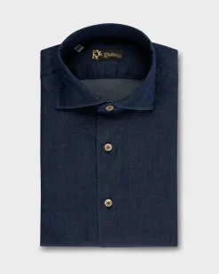 Deep Blue Cotton Stretch Denim Shirt