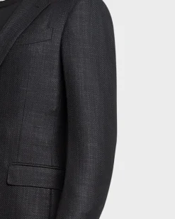Deep Charcoal Large Twill Wool Silk Cashmere Sports Jacket