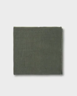 Deep Green Frayed Edge Linen Scarf