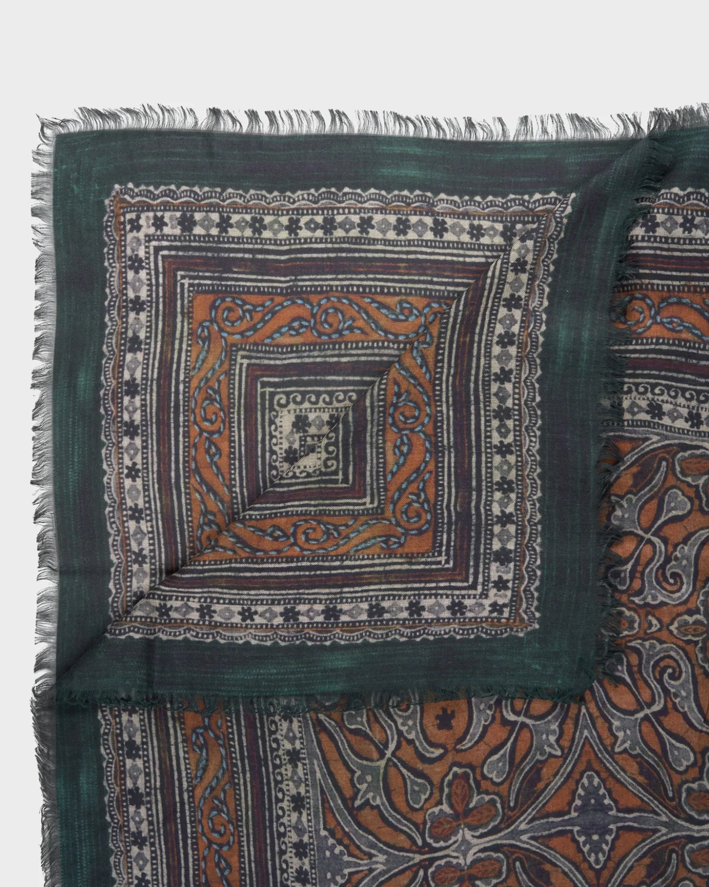 Emerald And Gold Block Print Modal Scarf
