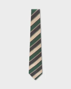 Emerald Midnight And Ivory Diagonal Striped Silk Tie