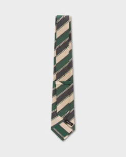 Emerald Midnight And Ivory Diagonal Striped Silk Tie
