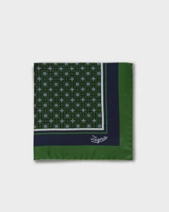 Emerald With Blue Floral Pocket Square